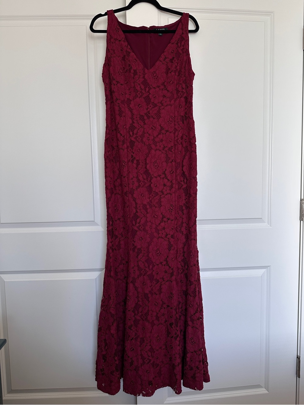 Ralph Lauren Sleeveless Lace Maxi Dress in Deep Wine, 12